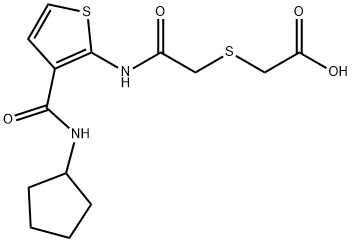 2-((2-((3-(cyclopentylcarbamoyl)thiophen-2-yl)amino)-2-oxoethyl)thio)acetic acid Struktur
