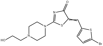 (5Z)-5-[(5-bromothiophen-2-yl)methylidene]-2-[4-(2-hydroxyethyl)piperazin-1-yl]-1,3-thiazol-4(5H)-one,884435-81-8,结构式