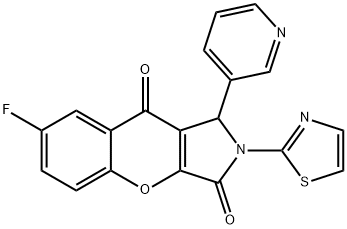7-fluoro-1-(3-pyridinyl)-2-(1,3-thiazol-2-yl)-1,2-dihydrochromeno[2,3-c]pyrrole-3,9-dione 结构式