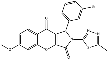 1-(3-bromophenyl)-6-methoxy-2-(5-methyl-1,3,4-thiadiazol-2-yl)-1,2-dihydrochromeno[2,3-c]pyrrole-3,9-dione,886175-57-1,结构式