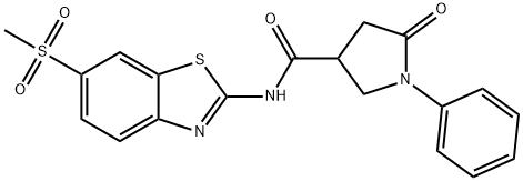 N-[6-(methylsulfonyl)-1,3-benzothiazol-2-yl]-5-oxo-1-phenylpyrrolidine-3-carboxamide 化学構造式