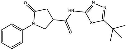 N-(5-tert-butyl-1,3,4-thiadiazol-2-yl)-5-oxo-1-phenylpyrrolidine-3-carboxamide 化学構造式