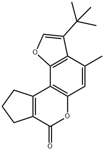 3-(tert-butyl)-4-methyl-9,10-dihydrocyclopenta[c]furo[2,3-f]chromen-7(8H)-one Struktur