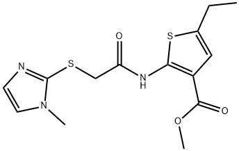 methyl 5-ethyl-2-(2-((1-methyl-1H-imidazol-2-yl)thio)acetamido)thiophene-3-carboxylate 化学構造式