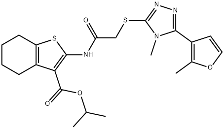 isopropyl 2-(2-((4-methyl-5-(2-methylfuran-3-yl)-4H-1,2,4-triazol-3-yl)thio)acetamido)-4,5,6,7-tetrahydrobenzo[b]thiophene-3-carboxylate Struktur