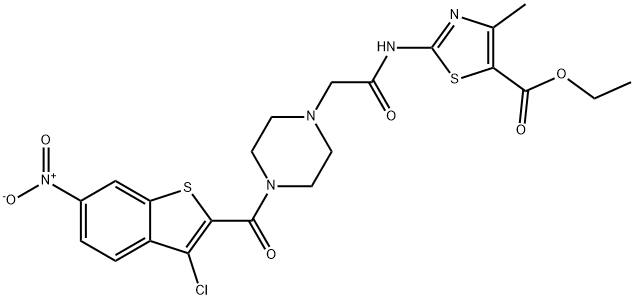 ethyl 2-(2-(4-(3-chloro-6-nitrobenzo[b]thiophene-2-carbonyl)piperazin-1-yl)acetamido)-4-methylthiazole-5-carboxylate,890288-30-9,结构式