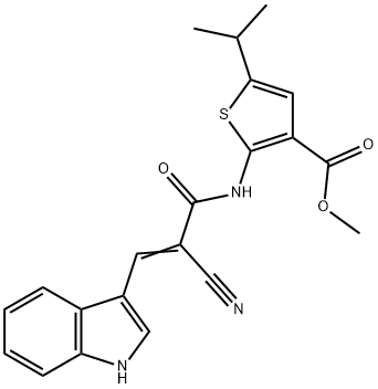 (E)-methyl 2-(2-cyano-3-(1H-indol-3-yl)acrylamido)-5-isopropylthiophene-3-carboxylate 化学構造式