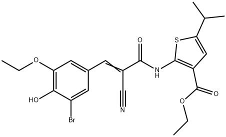 (E)-ethyl 2-(3-(3-bromo-5-ethoxy-4-hydroxyphenyl)-2-cyanoacrylamido)-5-isopropylthiophene-3-carboxylate,890548-62-6,结构式