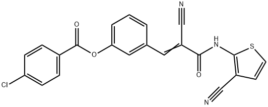 (E)-3-(2-cyano-3-((3-cyanothiophen-2-yl)amino)-3-oxoprop-1-en-1-yl)phenyl 4-chlorobenzoate,890573-74-7,结构式