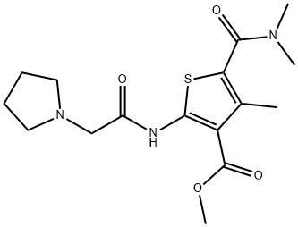 methyl 5-(dimethylcarbamoyl)-4-methyl-2-(2-(pyrrolidin-1-yl)acetamido)thiophene-3-carboxylate Struktur