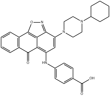 4-((3-(4-cyclohexylpiperazin-1-yl)-6-oxo-6H-anthra[1,9-cd]isoxazol-5-yl)amino)benzoicacid 化学構造式