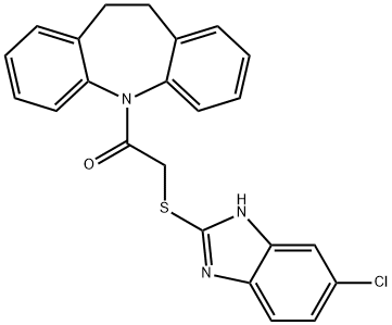 2-[(5-chloro-1H-benzimidazol-2-yl)sulfanyl]-1-(10,11-dihydro-5H-dibenzo[b,f]azepin-5-yl)ethanone 化学構造式