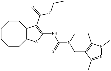 ethyl 2-(3-methyl-3-((1,3,5-trimethyl-1H-pyrazol-4-yl)methyl)thioureido)-4,5,6,7,8,9-hexahydrocycloocta[b]thiophene-3-carboxylate Structure