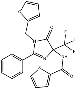 N-[1-(furan-2-ylmethyl)-5-oxo-2-phenyl-4-(trifluoromethyl)-4,5-dihydro-1H-imidazol-4-yl]thiophene-2-carboxamide 化学構造式