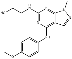 2-({4-[(4-methoxyphenyl)amino]-1-methyl-1H-pyrazolo[3,4-d]pyrimidin-6-yl}amino)ethanol 化学構造式