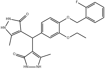 4,4'-({3-ethoxy-4-[(2-fluorobenzyl)oxy]phenyl}methanediyl)bis(3-methyl-1H-pyrazol-5-ol) Structure