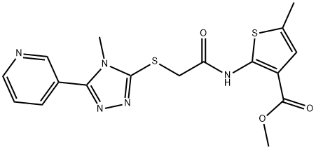 methyl 5-methyl-2-(2-((4-methyl-5-(pyridin-3-yl)-4H-1,2,4-triazol-3-yl)thio)acetamido)thiophene-3-carboxylate Struktur