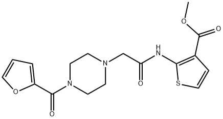 methyl 2-(2-(4-(furan-2-carbonyl)piperazin-1-yl)acetamido)thiophene-3-carboxylate,902686-95-7,结构式