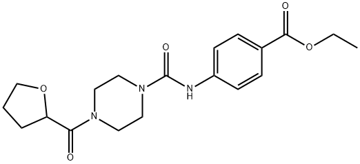 ethyl 4-(4-(tetrahydrofuran-2-carbonyl)piperazine-1-carboxamido)benzoate Struktur