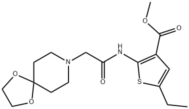 methyl 2-(2-(1,4-dioxa-8-azaspiro[4.5]decan-8-yl)acetamido)-5-ethylthiophene-3-carboxylate 化学構造式