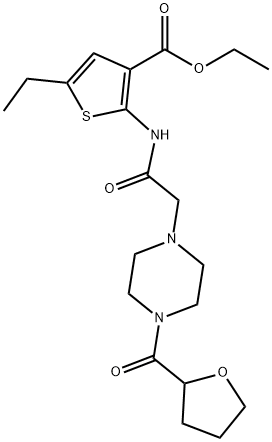 ethyl 5-ethyl-2-(2-(4-(tetrahydrofuran-2-carbonyl)piperazin-1-yl)acetamido)thiophene-3-carboxylate 结构式