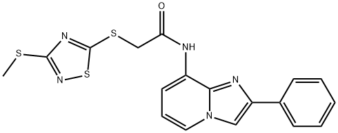 2-{[3-(methylsulfanyl)-1,2,4-thiadiazol-5-yl]sulfanyl}-N-(2-phenylimidazo[1,2-a]pyridin-8-yl)acetamide 化学構造式