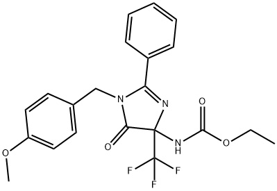 ethyl 1-(4-methoxybenzyl)-5-oxo-2-phenyl-4-(trifluoromethyl)-4,5-dihydro-1H-imidazol-4-ylcarbamate 化学構造式