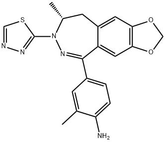 (R)-2-甲基-4-(8-甲基-7-(1,3,4-噻二唑-2-基)-8,9-二氢-7H-[1,3]二氧戊环并[4',5':4,5]苯并[1,2-D][1,2]二氮杂-5-基)苯胺,923272-18-8,结构式