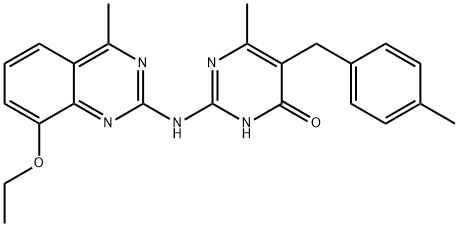 2-[(8-ethoxy-4-methylquinazolin-2-yl)amino]-6-methyl-5-(4-methylbenzyl)pyrimidin-4(3H)-one 结构式