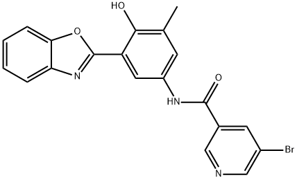 N-[3-(1,3-benzoxazol-2-yl)-4-hydroxy-5-methylphenyl]-5-bromopyridine-3-carboxamide Struktur