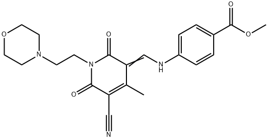 methyl 4-{[(Z)-{5-cyano-4-methyl-1-[2-(morpholin-4-yl)ethyl]-2,6-dioxo-1,6-dihydropyridin-3(2H)-ylidene}methyl]amino}benzoate Struktur