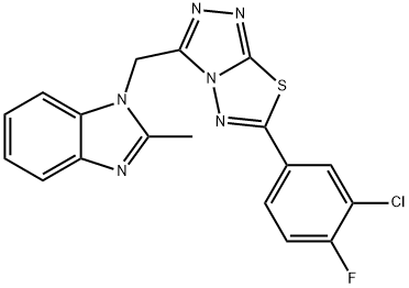 1-{[6-(3-chloro-4-fluorophenyl)[1,2,4]triazolo[3,4-b][1,3,4]thiadiazol-3-yl]methyl}-2-methyl-1H-benzimidazole Struktur