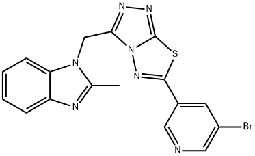 1-{[6-(5-bromopyridin-3-yl)[1,2,4]triazolo[3,4-b][1,3,4]thiadiazol-3-yl]methyl}-2-methyl-1H-benzimidazole Structure