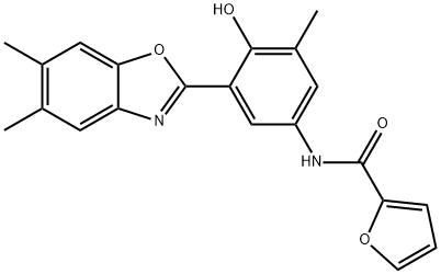 N-[3-(5,6-dimethyl-1,3-benzoxazol-2-yl)-4-hydroxy-5-methylphenyl]furan-2-carboxamide Struktur