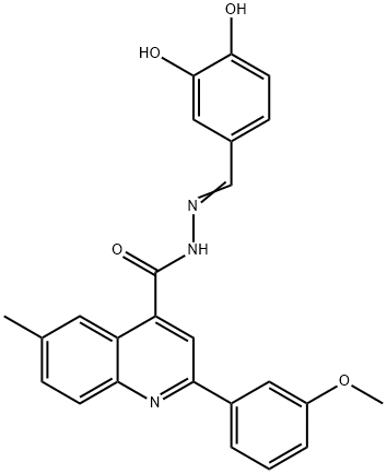 (E)-N'-(3,4-dihydroxybenzylidene)-2-(3-methoxyphenyl)-6-methylquinoline-4-carbohydrazide 化学構造式