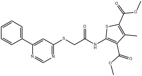 dimethyl 3-methyl-5-({[(6-phenyl-4-pyrimidinyl)sulfanyl]acetyl}amino)-2,4-thiophenedicarboxylate Structure