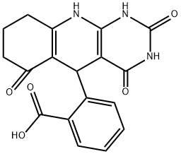 2-(2,4-dihydroxy-6-oxo-5,6,7,8,9,10-hexahydropyrimido[4,5-b]quinolin-5-yl)benzoic acid Structure