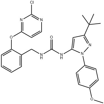 1-(3-(叔丁基)-1-(4-甲氧基苯基)-1H-吡唑-5-基)-3-((2-氯嘧啶-4-基)氧基)苄基)脲,940871-54-5,结构式