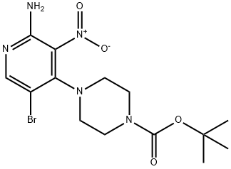 tert-Butyl 4-(2-amino-5-bromo-3-nitropyridin-4-yl)piperazine-1-carboxylate 化学構造式