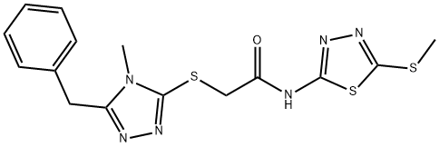 2-[(5-benzyl-4-methyl-4H-1,2,4-triazol-3-yl)thio]-N-[5-(methylthio)-1,3,4-thiadiazol-2-yl]acetamide Struktur