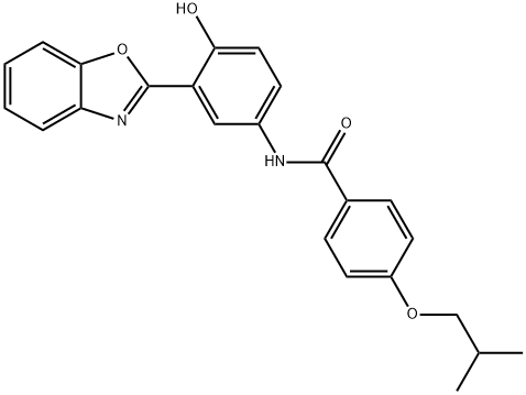 N-[3-(1,3-benzoxazol-2-yl)-4-hydroxyphenyl]-4-(2-methylpropoxy)benzamide 化学構造式