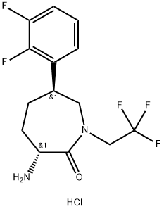 (3R,6S)-3-氨基-6-(2,3-二氟苯基)-1-(2,2,2-三氟乙基)氮杂环庚烷-2-酮盐,953077-37-7,结构式