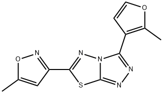 3-(2-methyl-3-furyl)-6-(5-methyl-3-isoxazolyl)[1,2,4]triazolo[3,4-b][1,3,4]thiadiazole 化学構造式