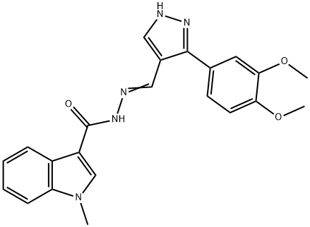 (E)-N'-((3-(3,4-dimethoxyphenyl)-1H-pyrazol-4-yl)methylene)-1-methyl-1H-indole-3-carbohydrazide,955551-84-5,结构式