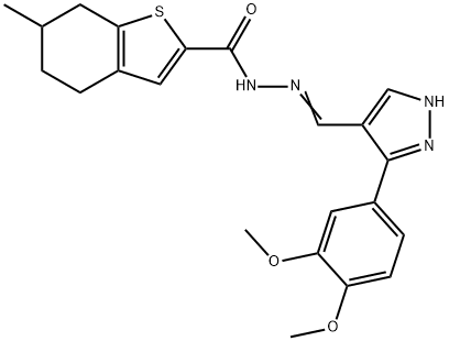 (E)-N'-((3-(3,4-dimethoxyphenyl)-1H-pyrazol-4-yl)methylene)-6-methyl-4,5,6,7-tetrahydrobenzo[b]thiophene-2-carbohydrazide,955552-46-2,结构式