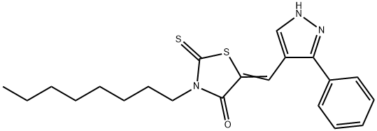 (5Z)-3-octyl-5-[(3-phenyl-1H-pyrazol-4-yl)methylidene]-2-thioxo-1,3-thiazolidin-4-one 结构式