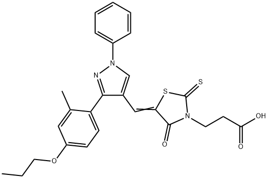 3-[(5Z)-5-{[3-(2-methyl-4-propoxyphenyl)-1-phenyl-1H-pyrazol-4-yl]methylidene}-4-oxo-2-thioxo-1,3-thiazolidin-3-yl]propanoic acid Structure