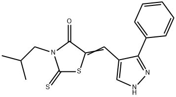 (5Z)-3-(2-methylpropyl)-5-[(3-phenyl-1H-pyrazol-4-yl)methylidene]-2-thioxo-1,3-thiazolidin-4-one 化学構造式