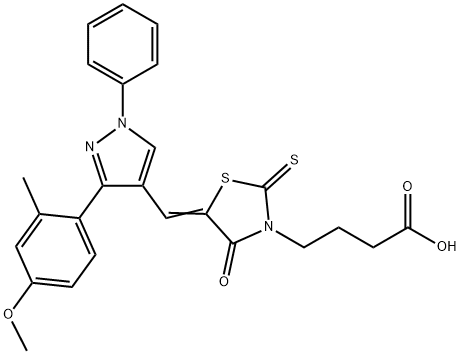 4-[(5Z)-5-{[3-(4-methoxy-2-methylphenyl)-1-phenyl-1H-pyrazol-4-yl]methylidene}-4-oxo-2-thioxo-1,3-thiazolidin-3-yl]butanoic acid,955899-71-5,结构式