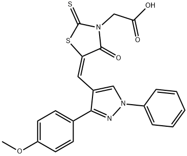 [(5E)-5-{[3-(4-methoxyphenyl)-1-phenyl-1H-pyrazol-4-yl]methylidene}-4-oxo-2-thioxo-1,3-thiazolidin-3-yl]acetic acid Struktur